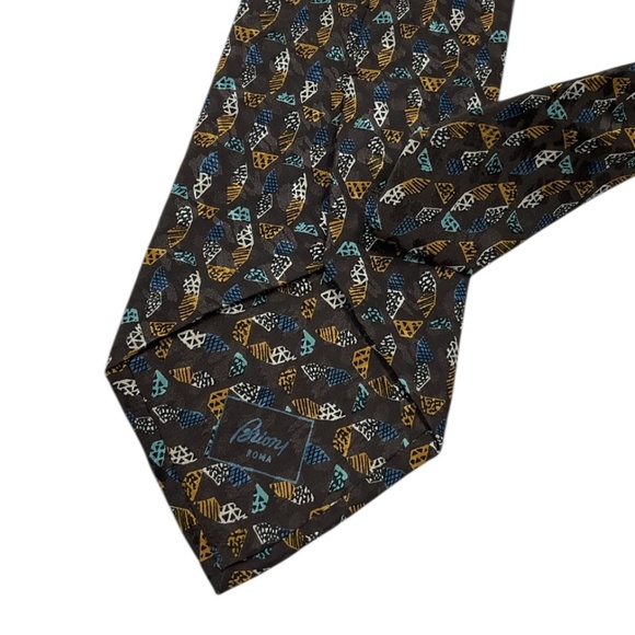BRIONI Brown/Beige/Blue Geometric Art Silk LUXURY Tie HANDMADE ITALY - Picture 4 of 4